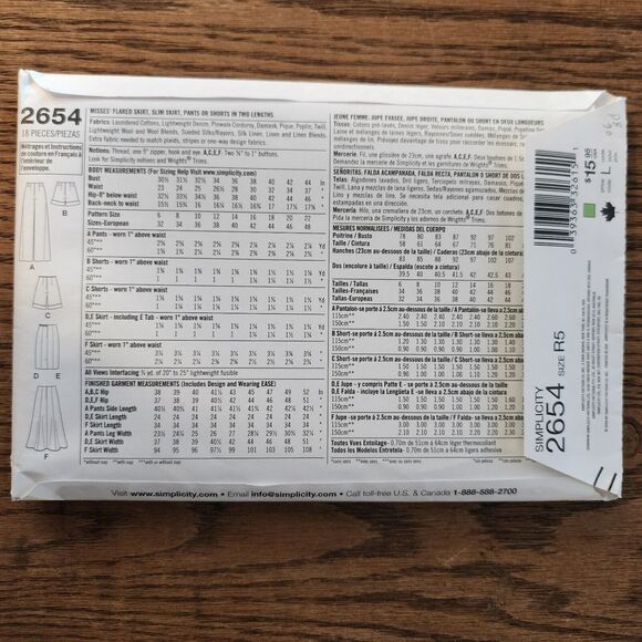 SIMPLICITY 2654 Misses' Flared & Slim Skirts Pants Shorts Sz 14-22 Uncut Pattern - Picture 2 of 3